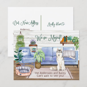 Carte Postale Faire-part Cute Siberian Husky Cosy New Home Moving   