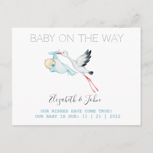 Carte Postale Faire-part Cute Stork Baby (Devant)