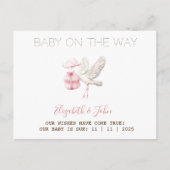 Carte Postale Faire-part Cute Stork Pink Present (Devant)