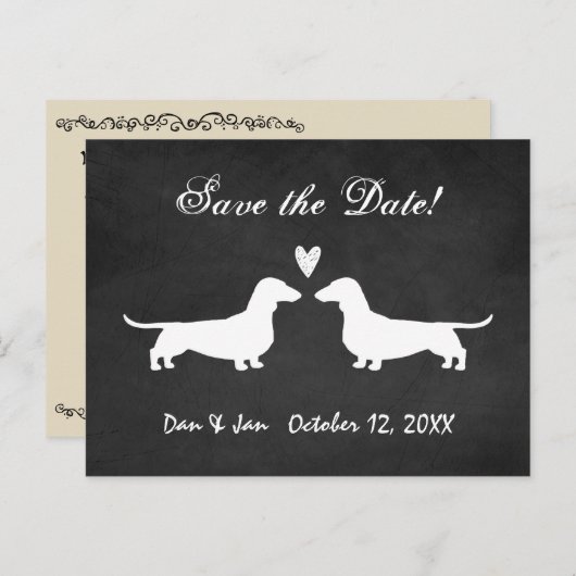 Carte Postale Faire-part Dachshund Chien Silhouettes Mariage Enregistrer la (Devant / Derrière)