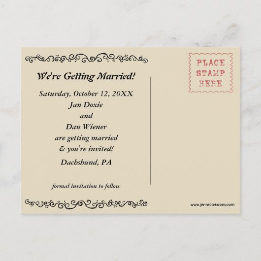 Carte Postale Faire-part Dachshund Chien Silhouettes Mariage Enregistrer la (Dos)