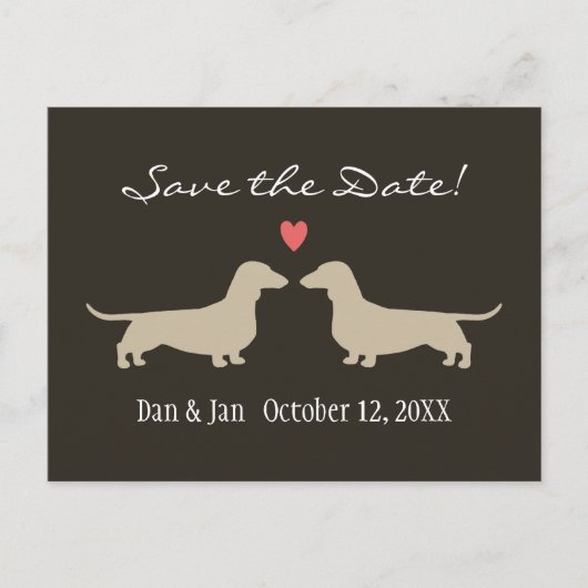Carte Postale Faire-part Dachshund Chien Silhouettes Mariage Enregistrer la (Devant)