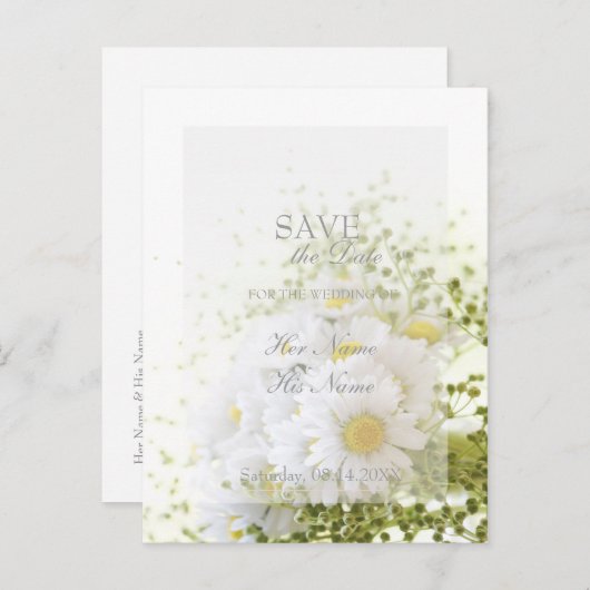 Carte Postale Faire-part Daisées en Amour - Bouquet Mariage modifiable (Devant / Derrière)