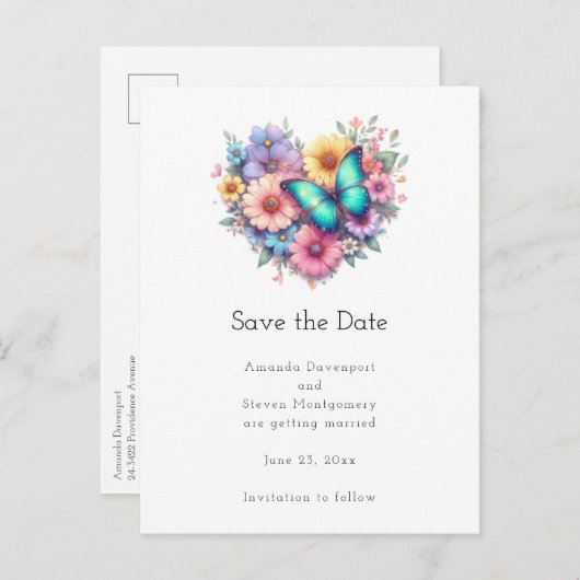 Carte Postale Faire-part Daisy Flowers with a Beautiful Butterfly (Devant / Derrière)