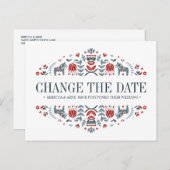 Carte Postale Faire-part Dala Chevaux MARIAGE CHANGER LA DATE POSTPONEMENT (Devant / Derrière)