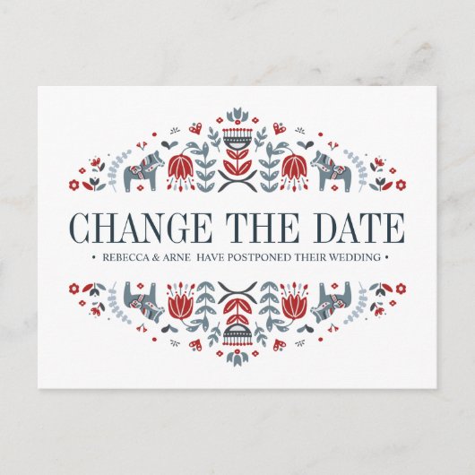Carte Postale Faire-part Dala Chevaux MARIAGE CHANGER LA DATE POSTPONEMENT (Devant)