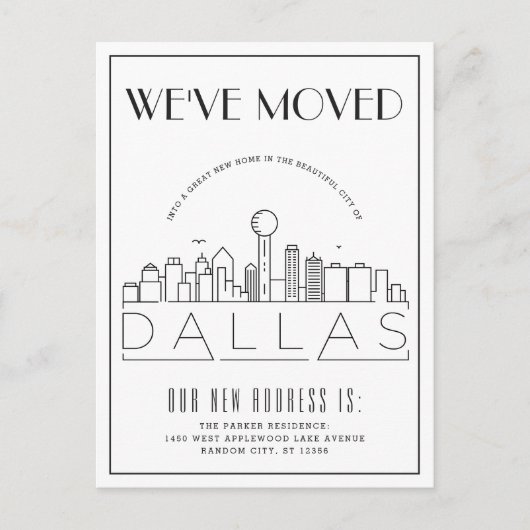 Carte Postale Faire-part Dallas Skyline Moderne Deco | Changement d'adresse (Devant)
