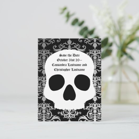 Carte Postale Faire-part damas crâne mariage | Enregistrer la date (Debout devant)