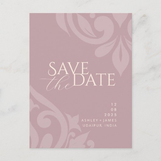 Carte Postale Faire-part Damas en ivoire rose photo mariage Enregistrer la (Devant)