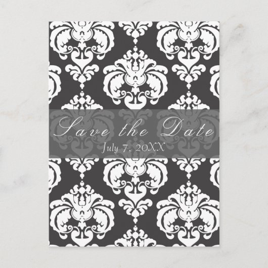 Carte Postale Faire-part Damas gris & blanc Chic Wedding Enregistrer la dat (Devant)