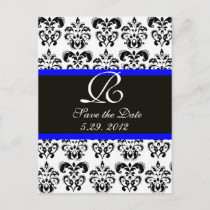 CARTE POSTALE FAIRE-PART DAMAS MONOGRAMME NOIR BLEU ET BLANC