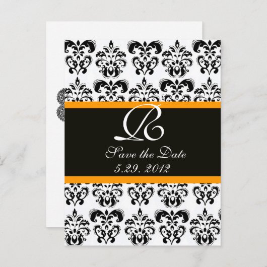 CARTE POSTALE FAIRE-PART DAMAS MONOGRAMME NOIR JAUNE ET BLANC (Devant / Derrière)