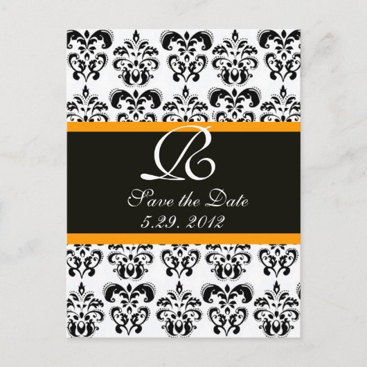 CARTE POSTALE FAIRE-PART DAMAS MONOGRAMME NOIR JAUNE ET BLANC (Devant)