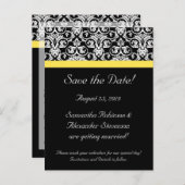 Carte Postale Faire-part Damas noir/blanc avec jaune vif (Devant / Derrière)