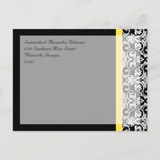Carte Postale Faire-part Damas noir/blanc avec jaune vif (Dos)