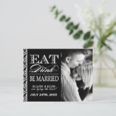 Carte Postale Faire-part Damas noir et blanc classique Enregistrer la date (Debout devant)