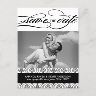 Carte Postale Faire-part Damas noir et blanc Enregistrer la date