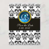 CARTE POSTALE FAIRE-PART DAMAS NOIR ET BLANC SAPPHIR BLEU MONOGRAMME (Devant)