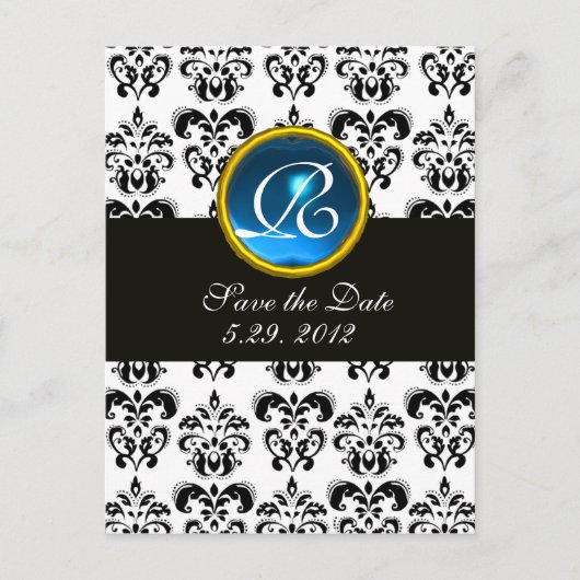 CARTE POSTALE FAIRE-PART DAMAS NOIR ET BLANC SAPPHIR BLEU MONOGRAMME (Devant)