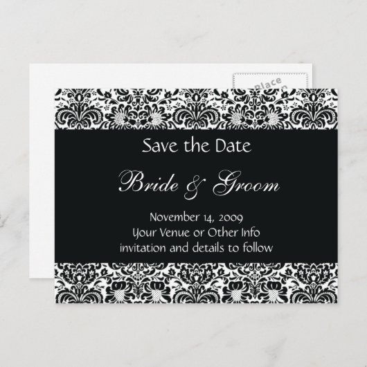 Carte Postale Faire-part Damas personnalisées en noir et blanc Enregistrer  (Devant / Derrière)