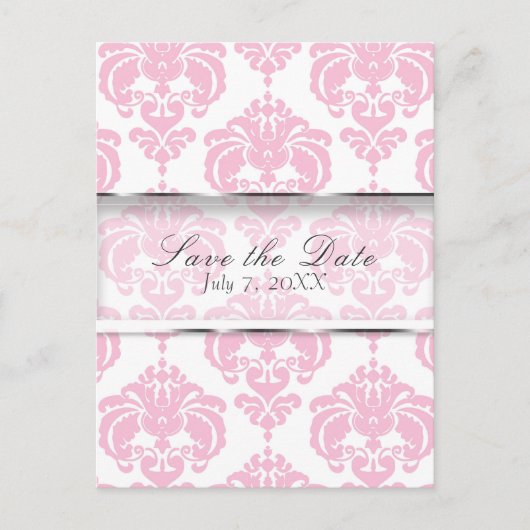 Carte Postale Faire-part Damas rose & blanc Chic Wedding Enregistrer la dat (Devant)