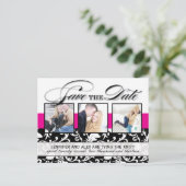 Carte Postale Faire-part Damas rose chaud Enregistrer la date (Debout devant)