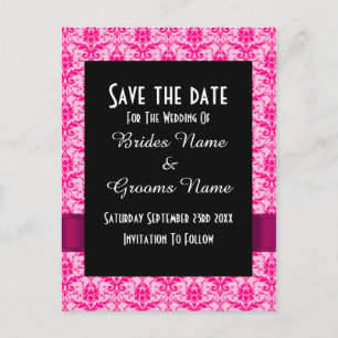 Carte Postale Faire-part Damas rose coloré enregistrer la date