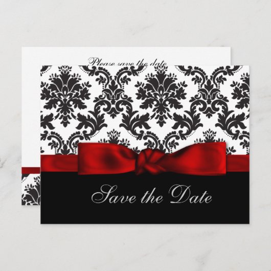 Carte Postale Faire-part damas rouge Enregistrer la date (Devant / Derrière)