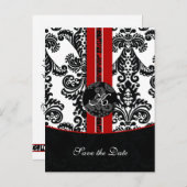 Carte Postale Faire-part damas rouge Enregistrer la date (Devant / Derrière)