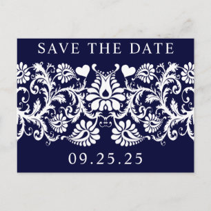 Carte Postale Faire-part Damas Vintages Blanches Montrées Sur La Marine Pro