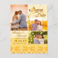 Damask Lace Golden Yellow Photo Enregistrer la dat