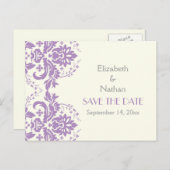 Carte Postale Faire-part Damask lavande, gris, mariage d'ivoire Enregistrer (Devant / Derrière)