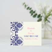 Carte Postale Faire-part Damask marine bleu, mariage rose Enregistrer la da (Debout devant)