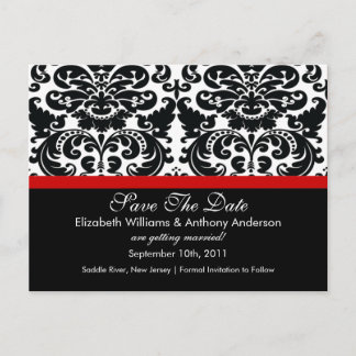 Carte Postale Faire-part Damask Save The Date Red POSTCARD!