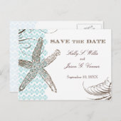 Carte Postale Faire-part Damask Tropical | Enregistrer l'annonce de date (Devant / Derrière)