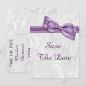 Carte Postale Faire-part Damassé pour 75e anniversaire et nœud factice Enre (Devant / Derrière)