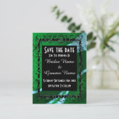 Carte Postale Faire-part Damassé vert irlandais et save the date noir (Debout devant)