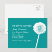Carte Postale Faire-part Dandelion Elopement blanc et Turquoise (Devant / Derrière)