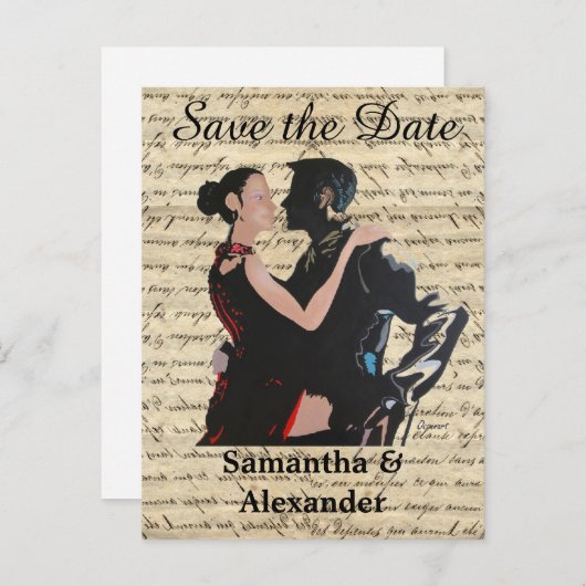 Carte Postale Faire-part Danseurs de salle de bal enregistrer la date (Devant / Derrière)