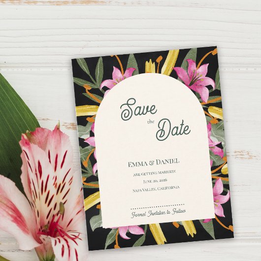 Carte Postale Faire-part Dark Blush Pink Lily Arched Save the Date