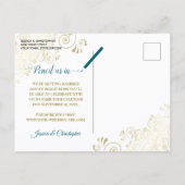 Carte Postale Faire-part Dark Teal & Gold Wedding Save the Date Calendar (Dos)