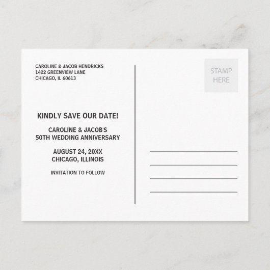 Carte Postale Faire-part Date à retenir pour le 50e anniversaire (Dos)