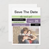 Carte Postale Faire-part Date à retenir Violet Vert et Noir (Devant / Derrière)