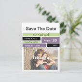 Carte Postale Faire-part Date à retenir Violet Vert et Noir (Debout devant)