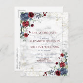 Carte Postale Faire-part Date de mariage reportée Fleurs de Bourgogne bleu (Devant / Derrière)