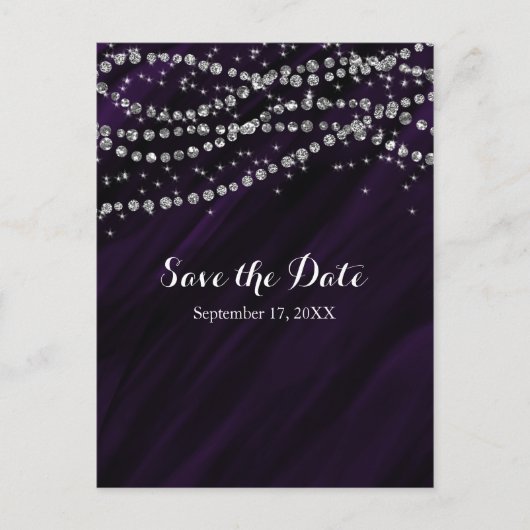 Carte Postale Faire-part Date de sauvegarde Bling Faux Diamant Violet & Arg (Devant)