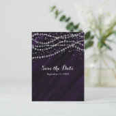 Carte Postale Faire-part Date de sauvegarde Bling Faux Diamant Violet & Arg (Debout devant)