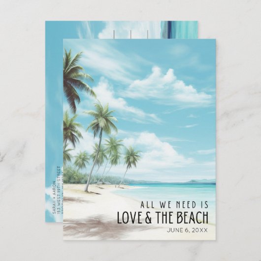 Carte Postale Faire-part Date de sauvegarde de mariage de destination plage (Devant / Derrière)