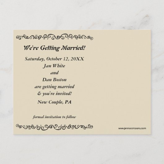 Carte Postale Faire-part Date de sauvegarde du mariage de Pug (Dos)