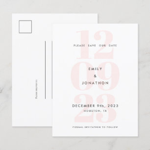 Carte Postale Faire-part Date Moderne Numérique Typographie Rose Enregistre